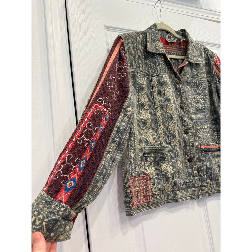 Vintage Chicos Abstract Pattern Cotton Linen Button Down Jacket Sz 1 Medium - Picture 3 of 6